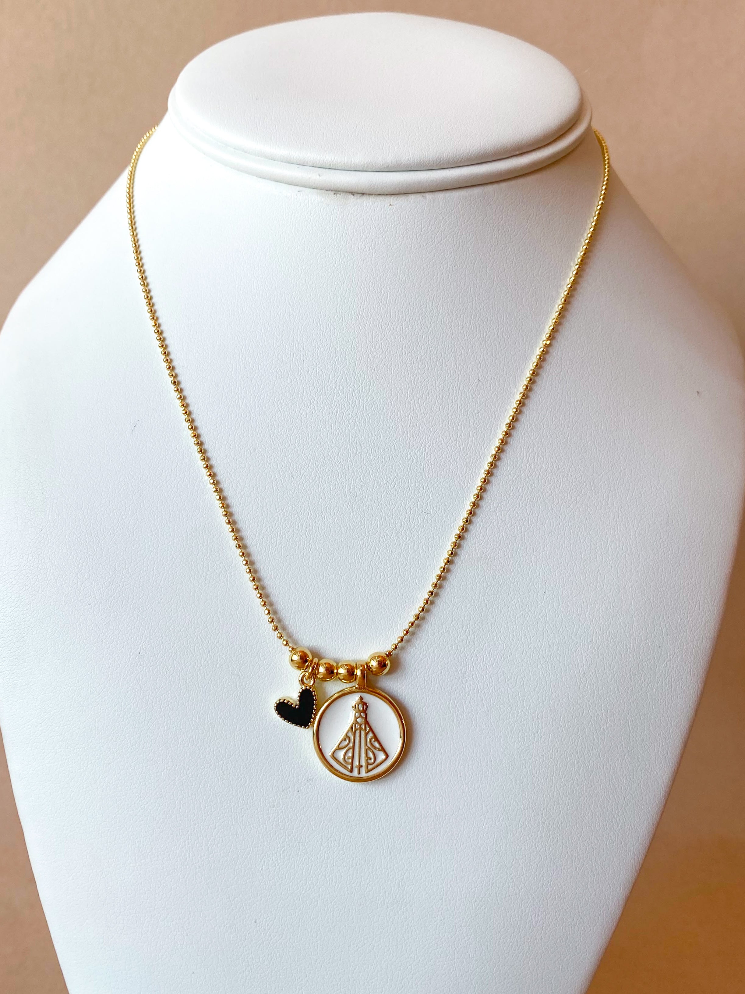 Virgin of the Valley Black Heart Adjustable Necklace