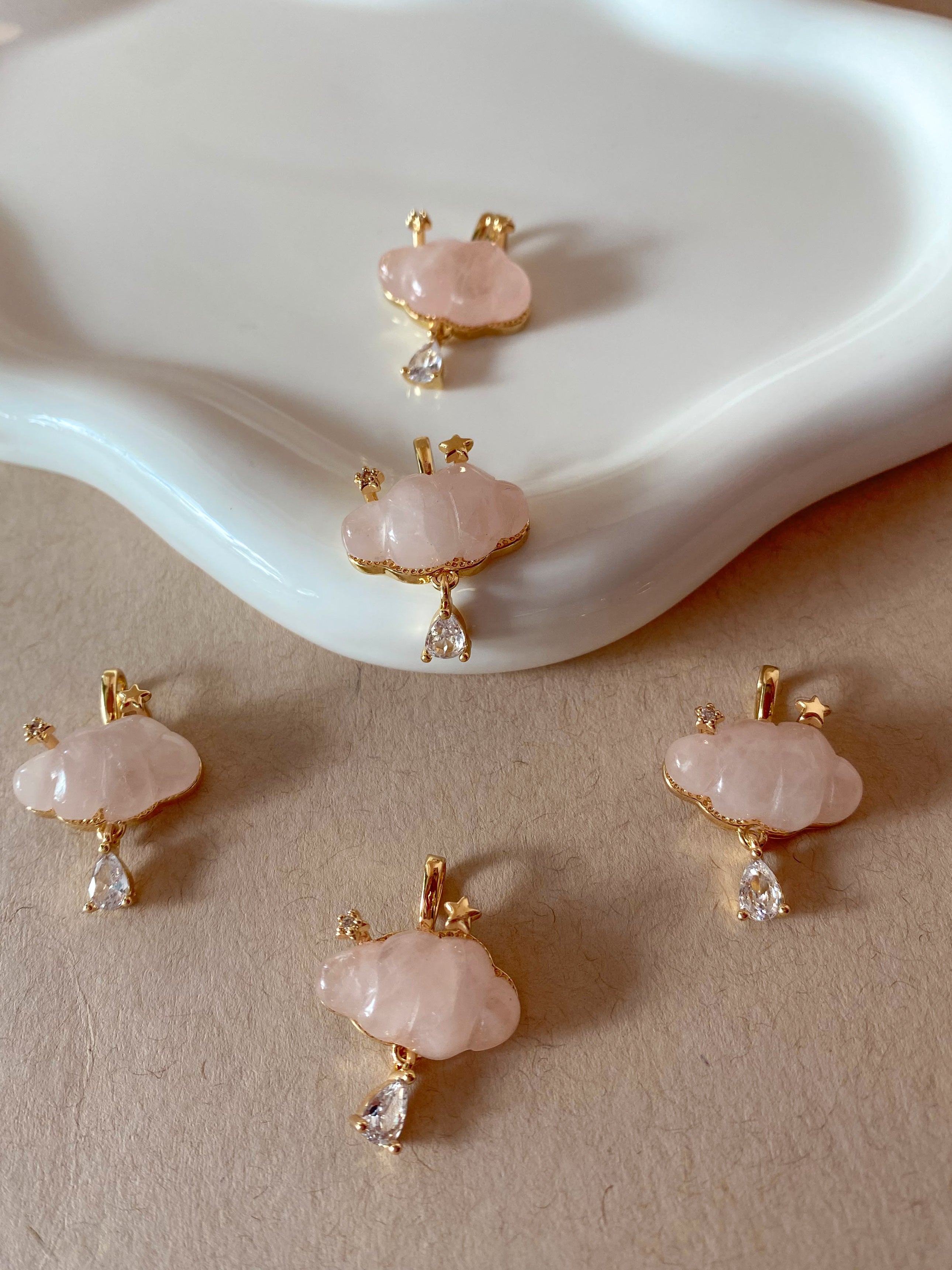 Cloud and Raindrop Rose Quartz Crystal Charm