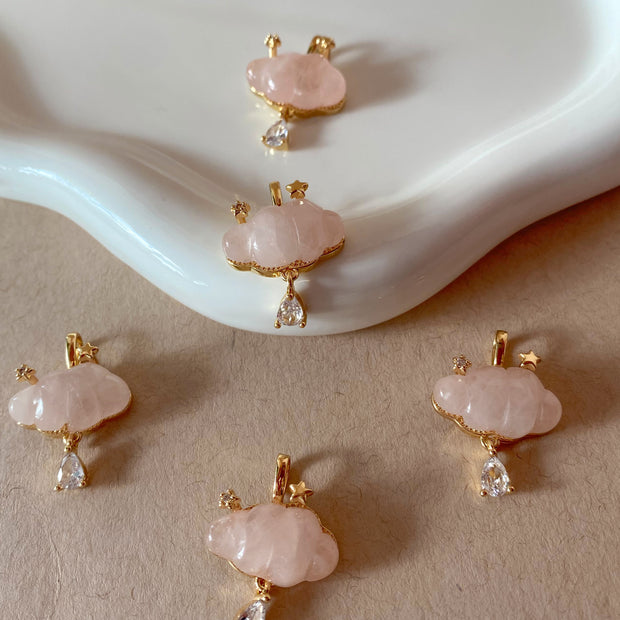 Cloud and Raindrop Rose Quartz Crystal Charm