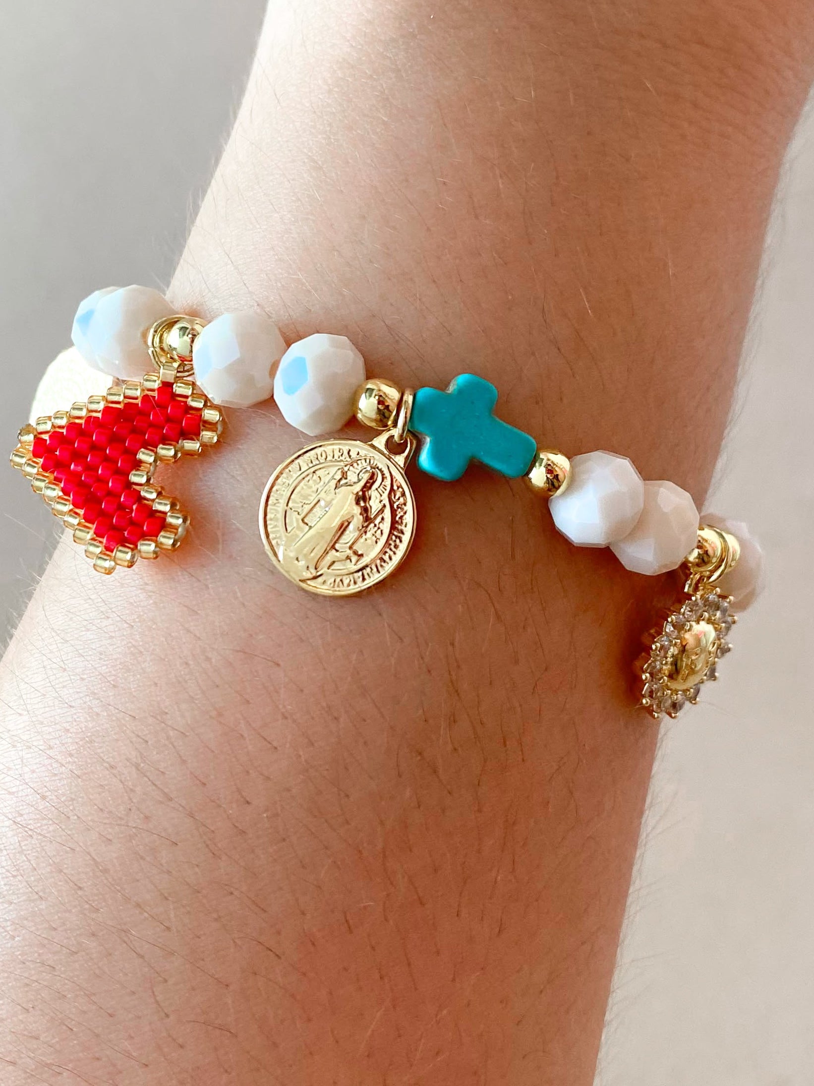 2 Styles of St Benedict, Cross and Faith Charms Bracelets
