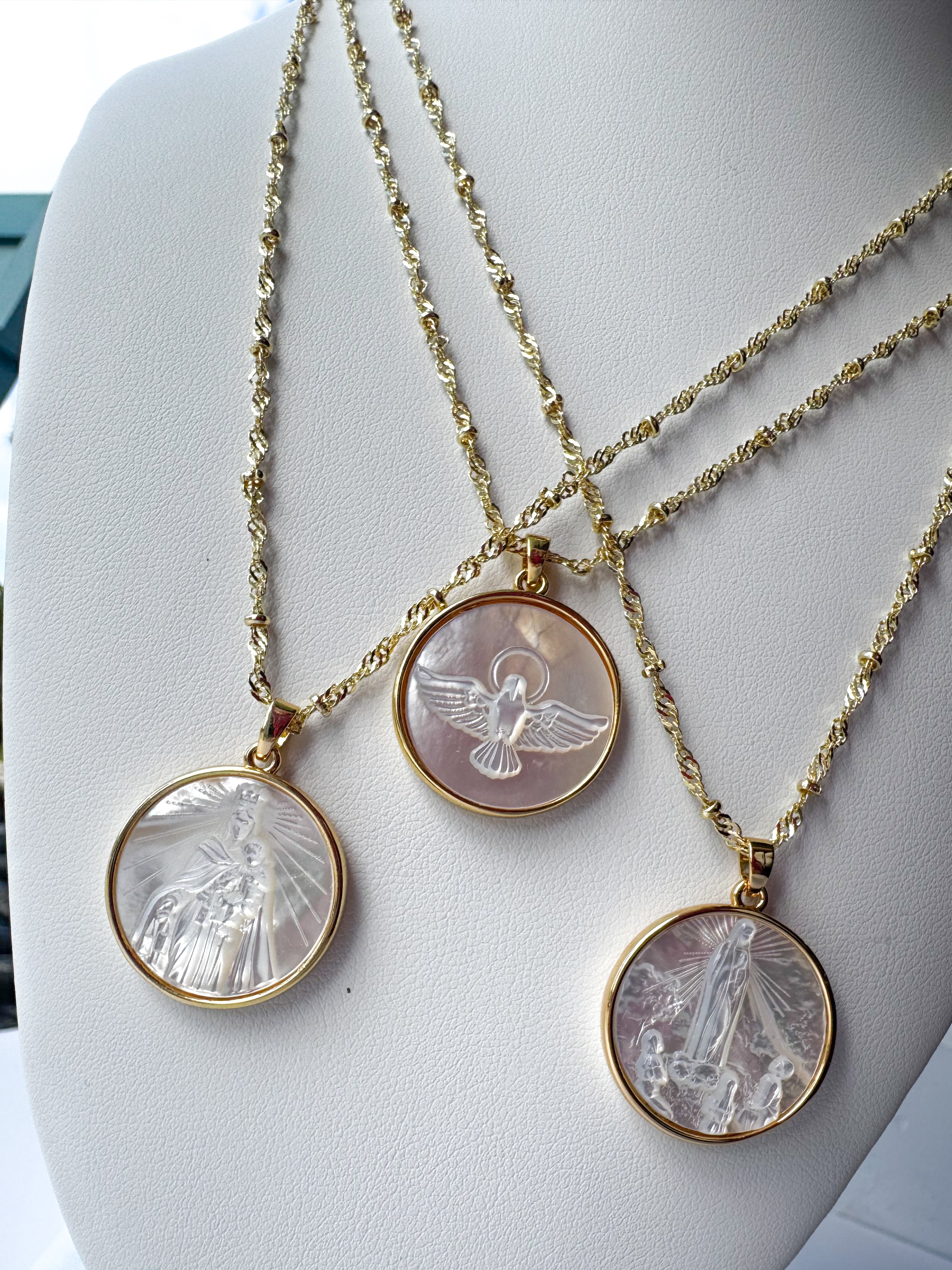 Sacred Mother of Pearl Assorted Medals Necklace