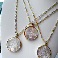 Sacred Mother of Pearl Assorted Medals Necklace