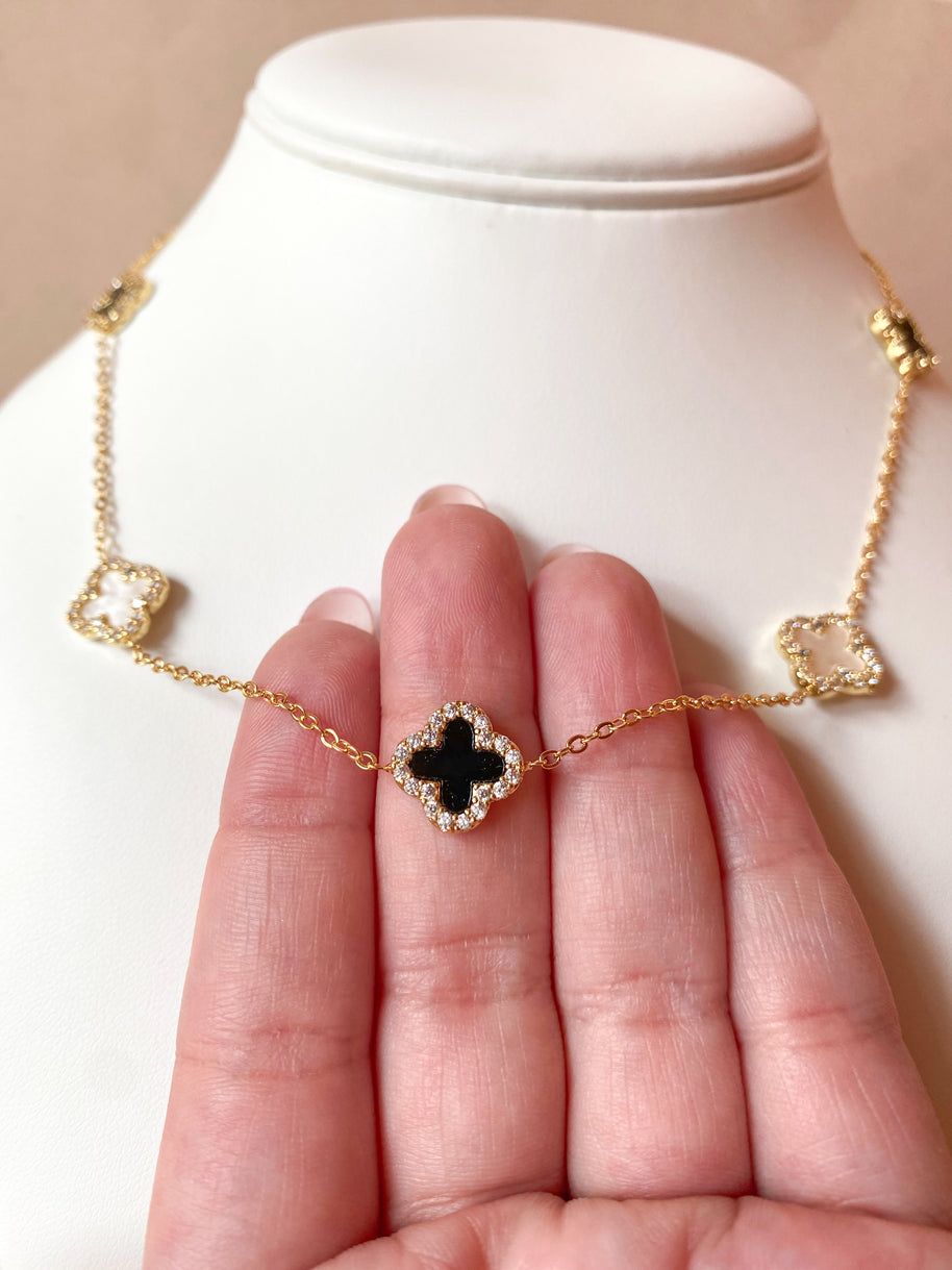 Black and White Clovers Pattern Necklace