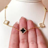 Black and White Clovers Pattern Necklace
