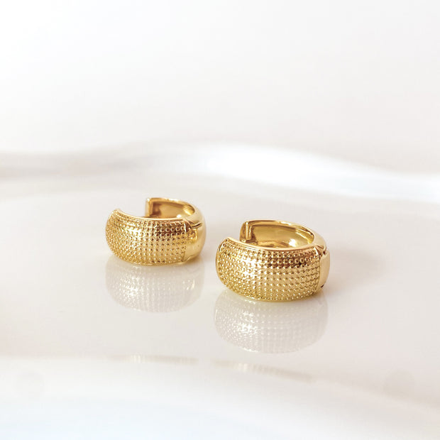 Golden Thick Textured Wide Hoops Earrings
