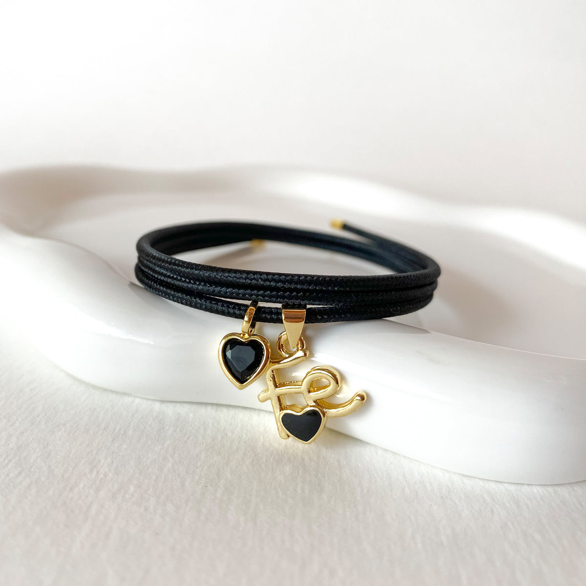 Adjustable Black Magnetic Cord Faith and Black Heart Crystal Bracelet/Necklace