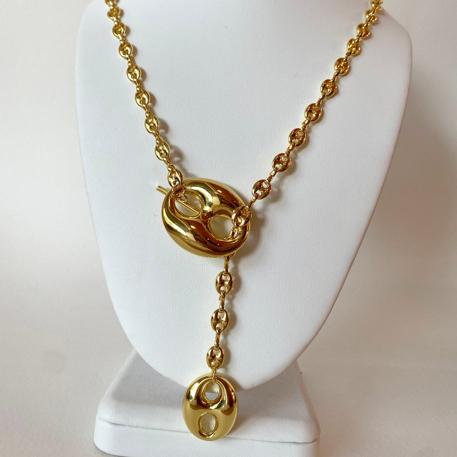 Golden Coffee Grain & Big Long Y Necklace