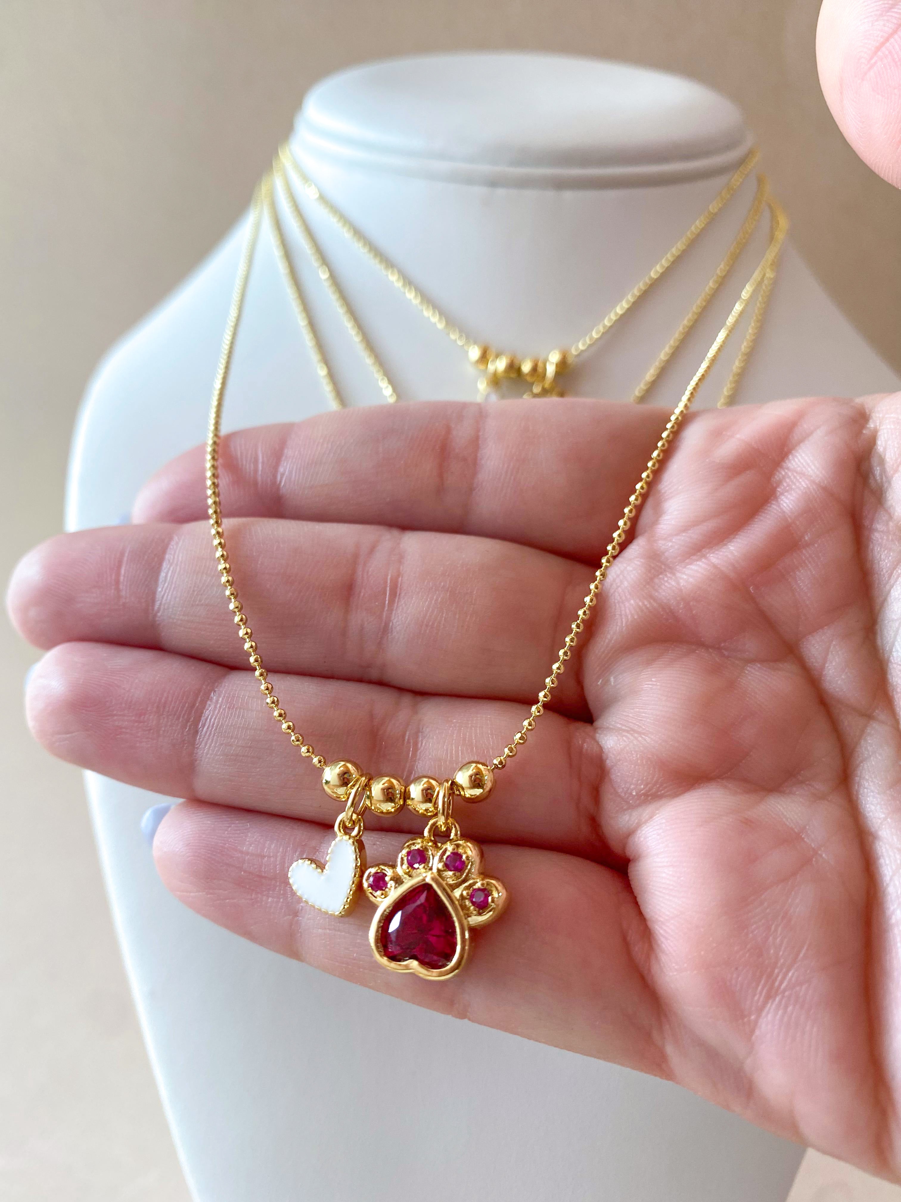 4 Different Multicolor Style of Dog Paw and Heart Necklace