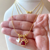 4 Different Multicolor Style of Dog Paw and Heart Necklace