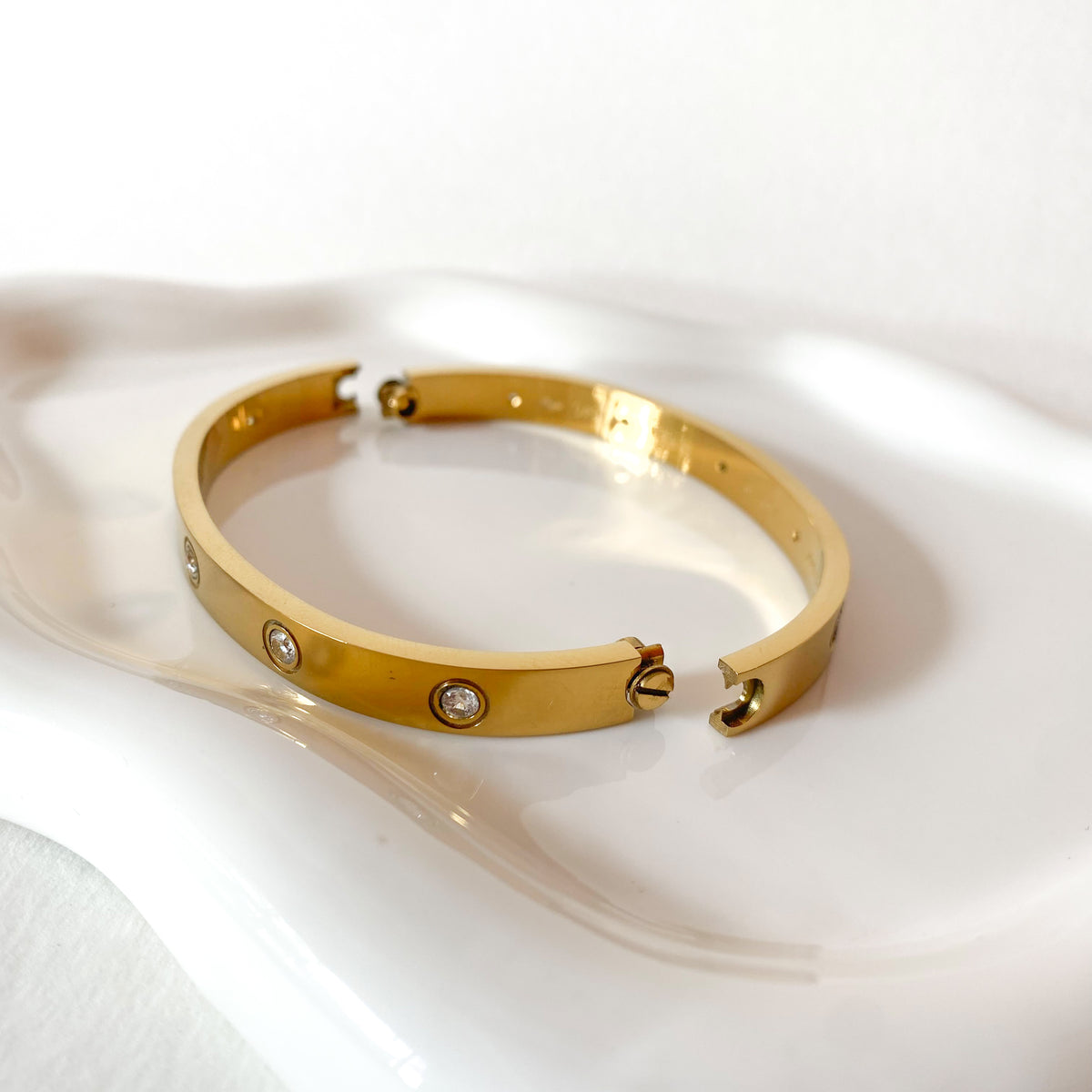 Golden Zircon Steel Screw Thick Bracelet with Screwdriver
