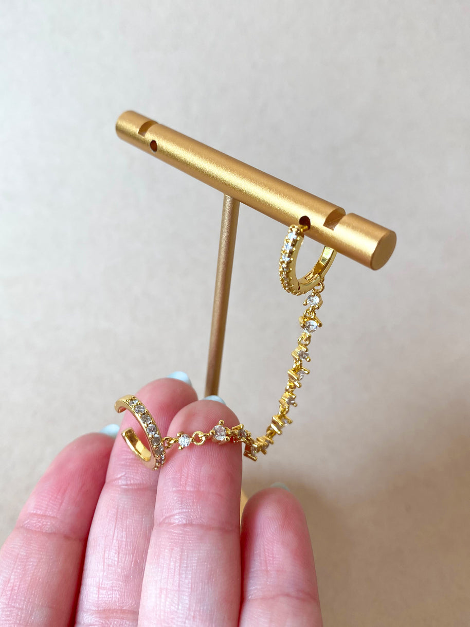 Ear Cuff and Hoop in 1 Golden Crystal Earring Set