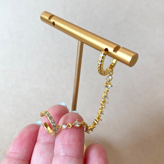 Ear Cuff and Hoop in 1 Golden Crystal Earring Set