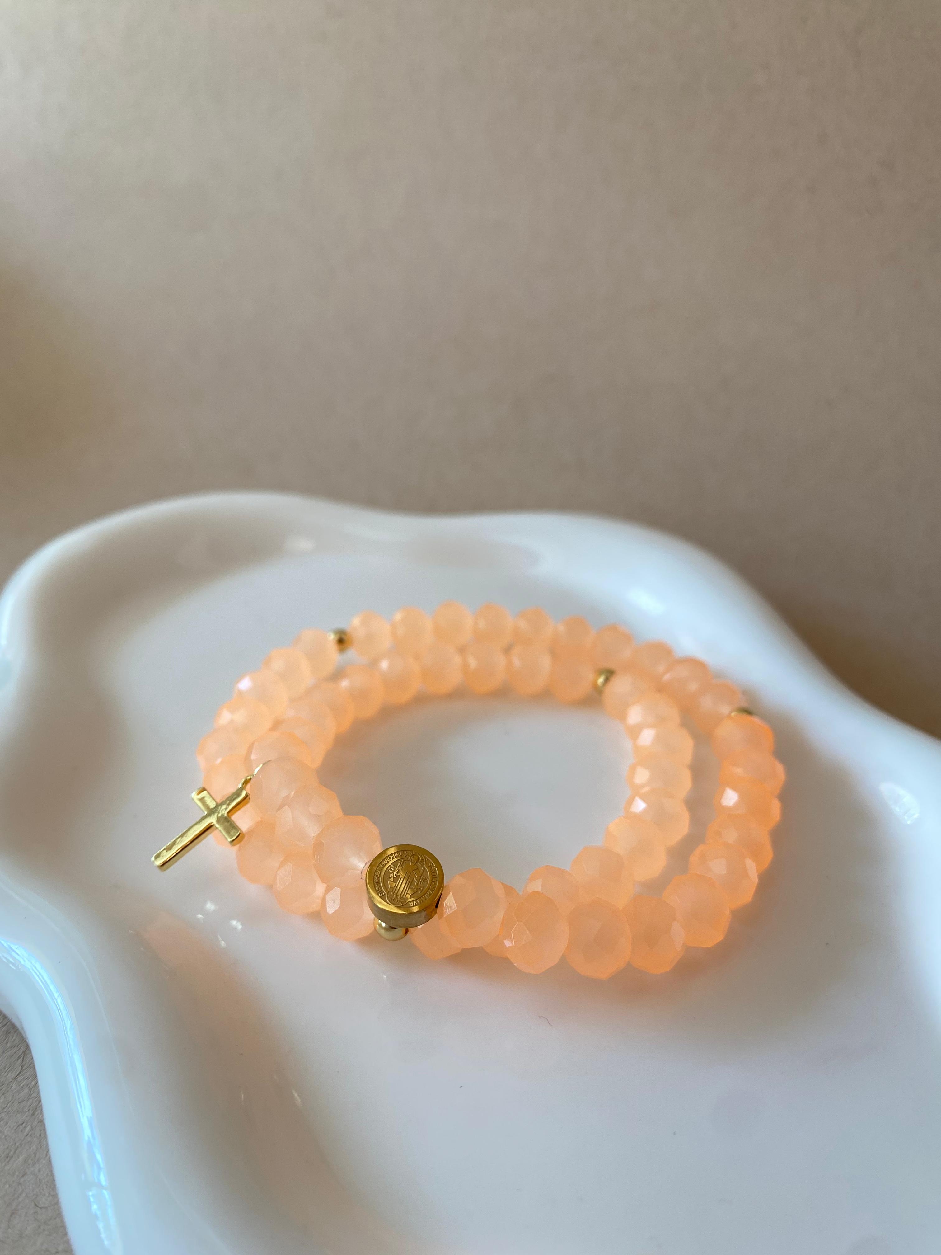 Rosary Style Pink and Orange Crystals Bracelets