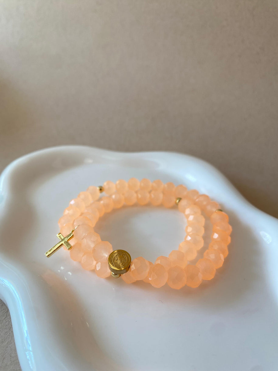 Rosary Style Pink and Orange Crystals Bracelets