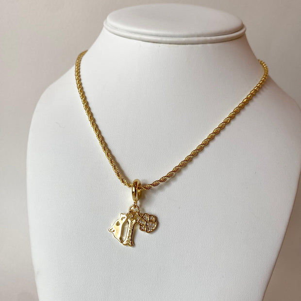 I Love My Dog Style Golden 3 Charms Necklace