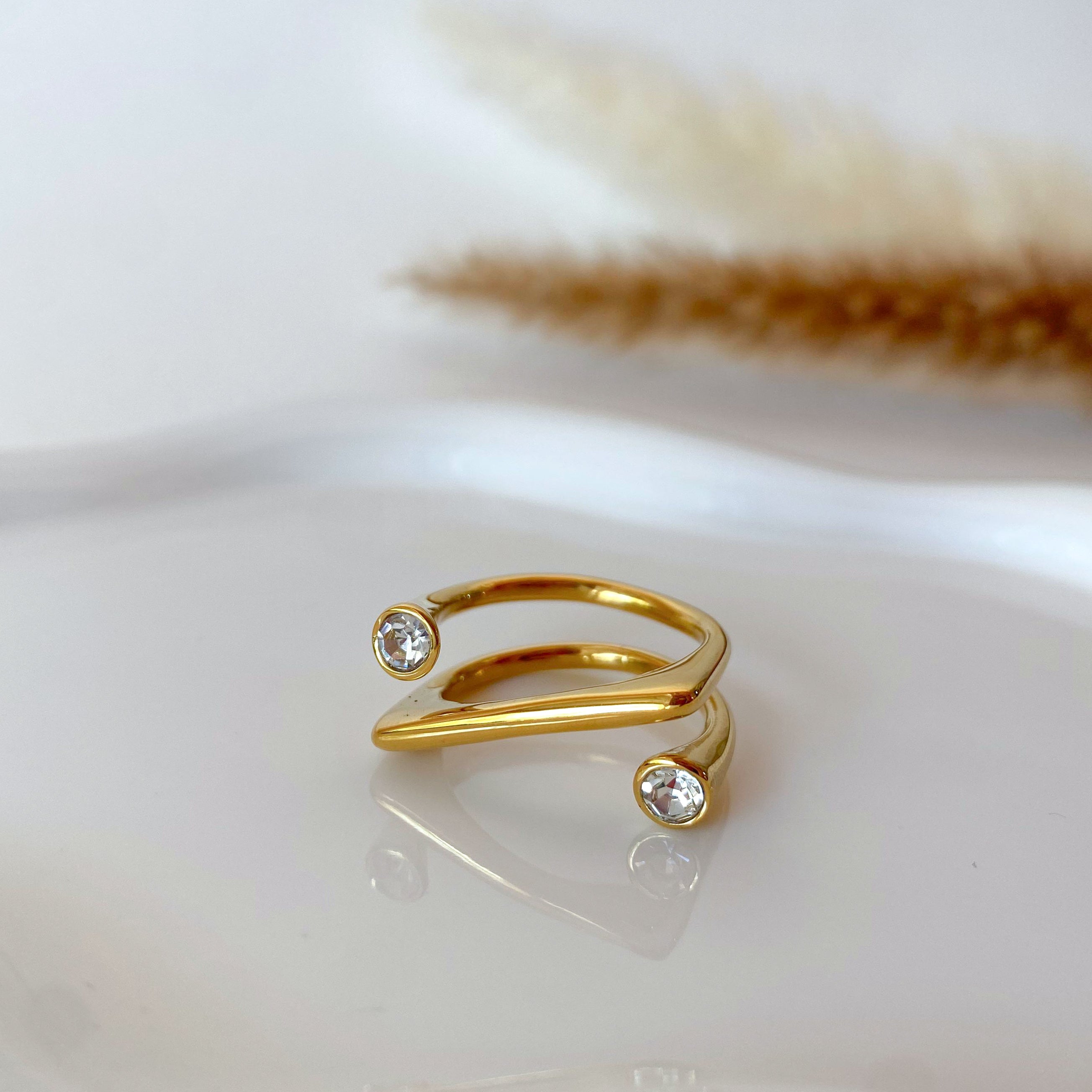 Golden Zircon Open Adjustable Steel Ring