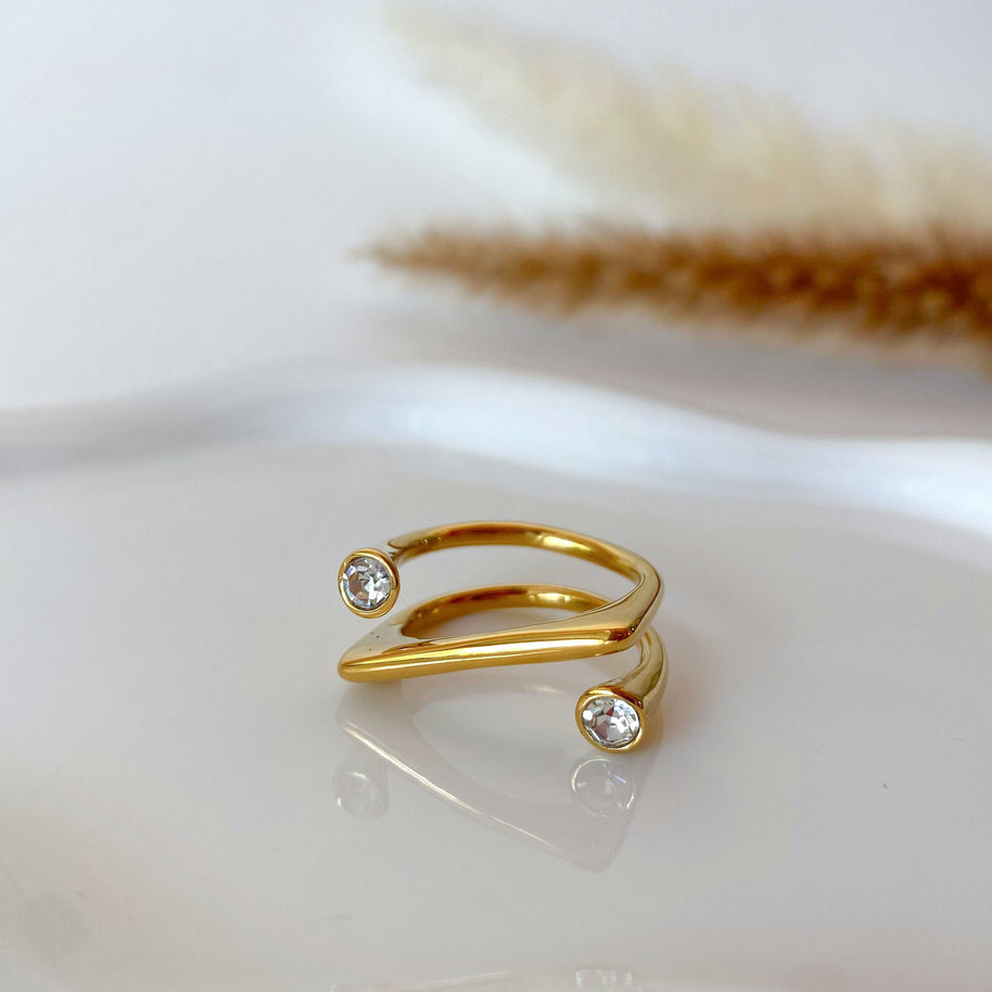 Golden Zircon Open Adjustable Steel Ring