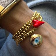 Evil Eye, Hamsa and Red Heart in Golden Adjustable Bracelet