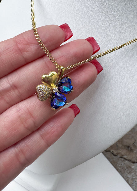 Shiny Blue Clover Necklace