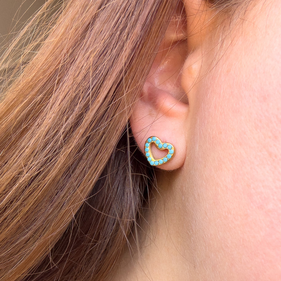 Golden Steel Heart Turquoise Earrings