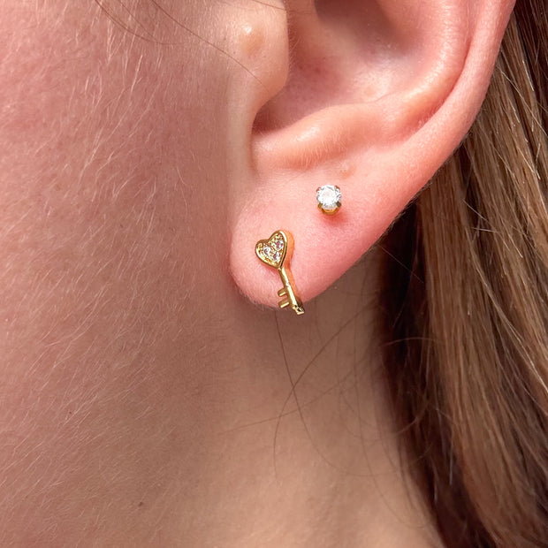 Heart Key Golden Earrings