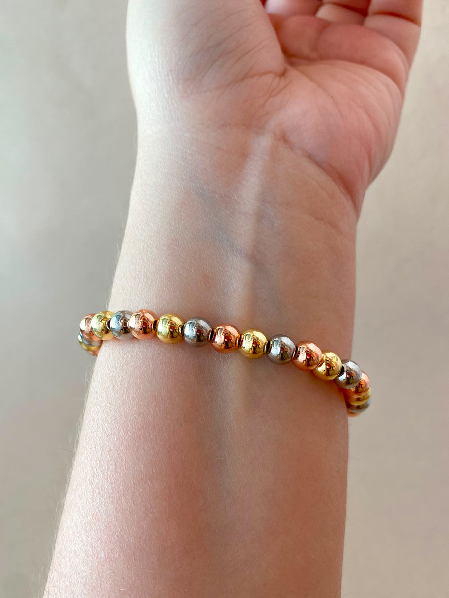 Rose Gold, Gold and Silver Balls Plain Elastic Bracelet