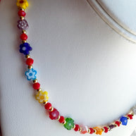 Cadena Flores Coloridas Beads Rojos