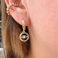 Argollas Evil Eye Coloridos + Ear Cuff Balines Dorados