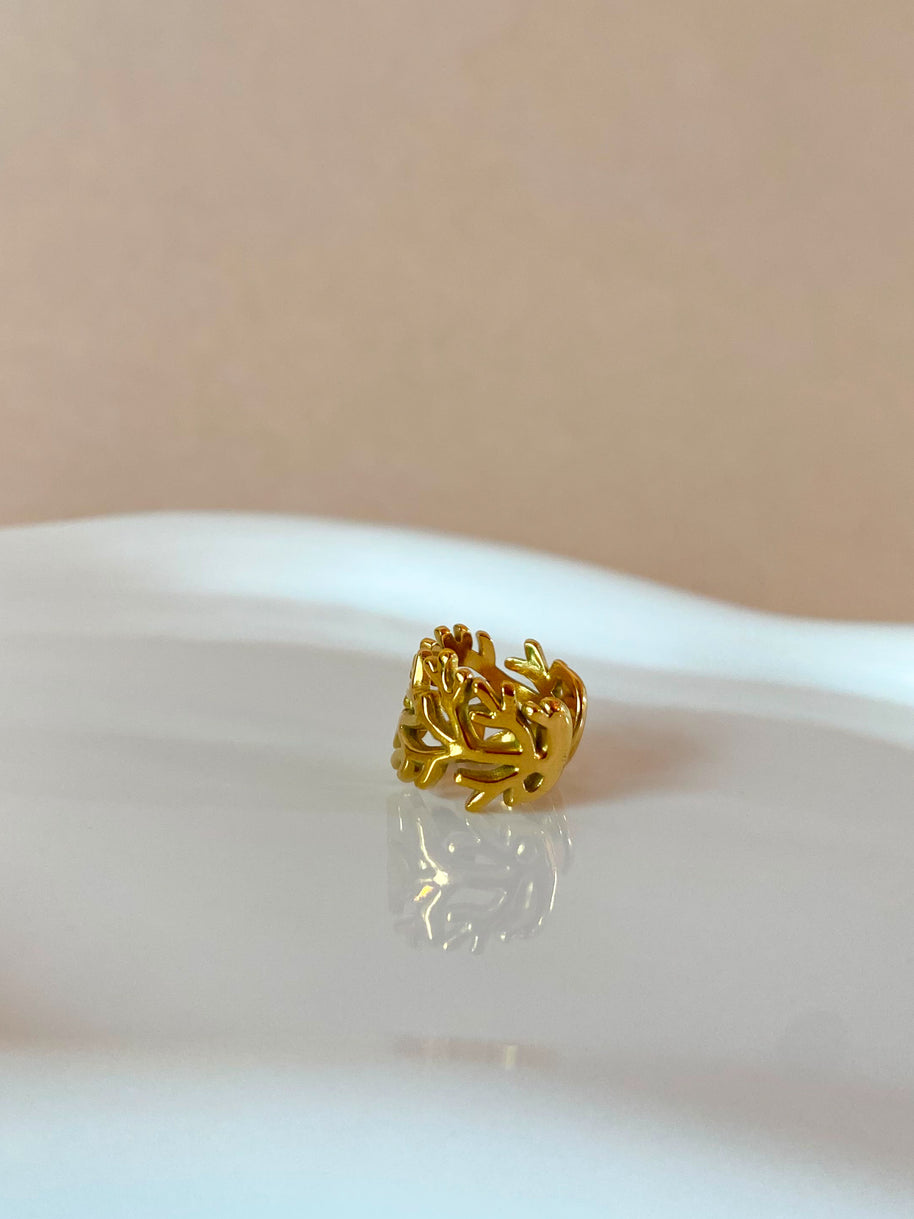 Golden Steel Leaf Style Ear Cuff