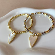 Golden or 2 Gold Style Elastic Bracelet with Heart Shape Charm