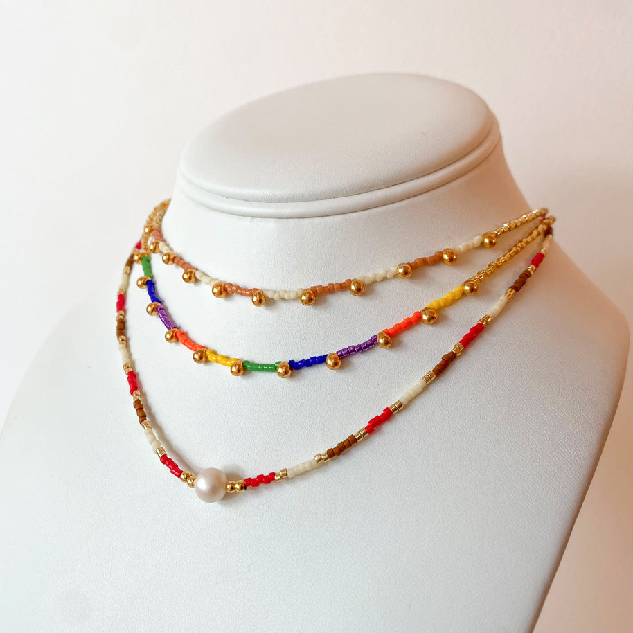 Variety of Multicolor Miyuki, Golden Beads and Pearls Choker Necklace