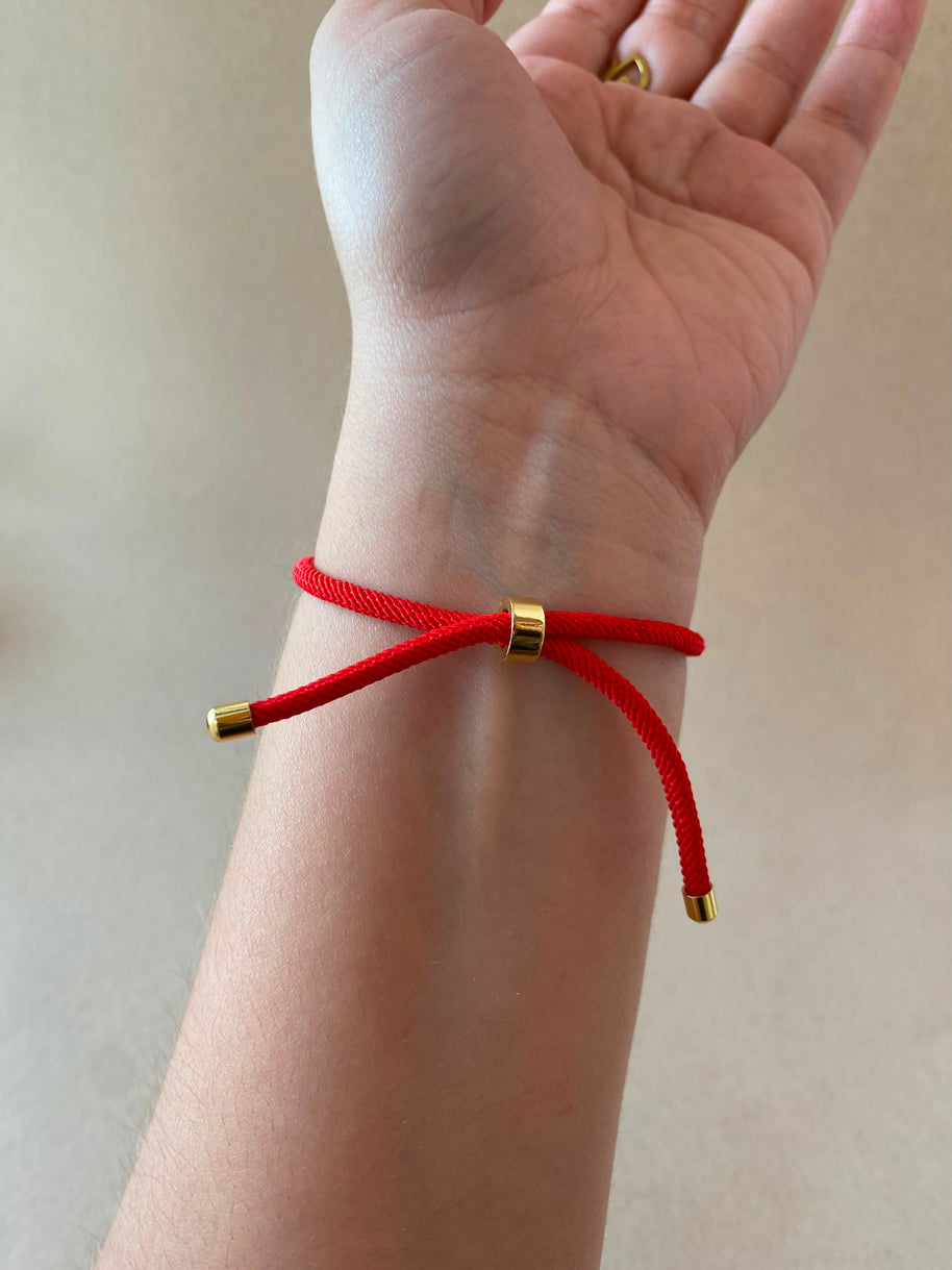 Peace Charm Red Adjustable Bracelet