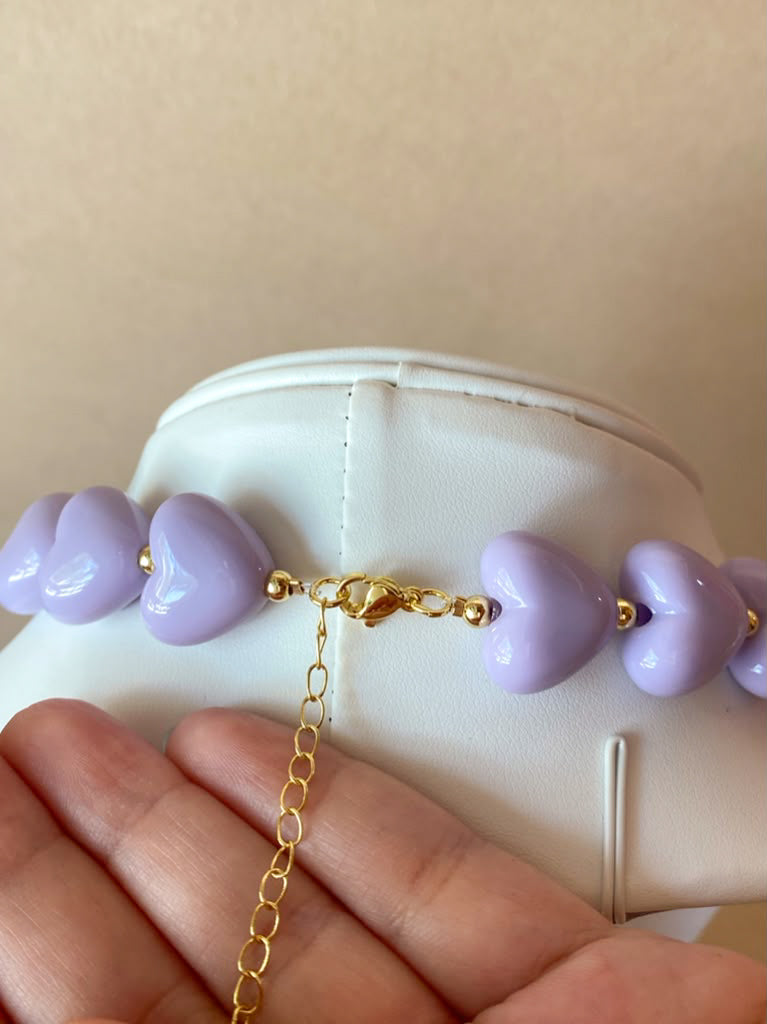 Purple Ceramic Hearts Pattern Necklace