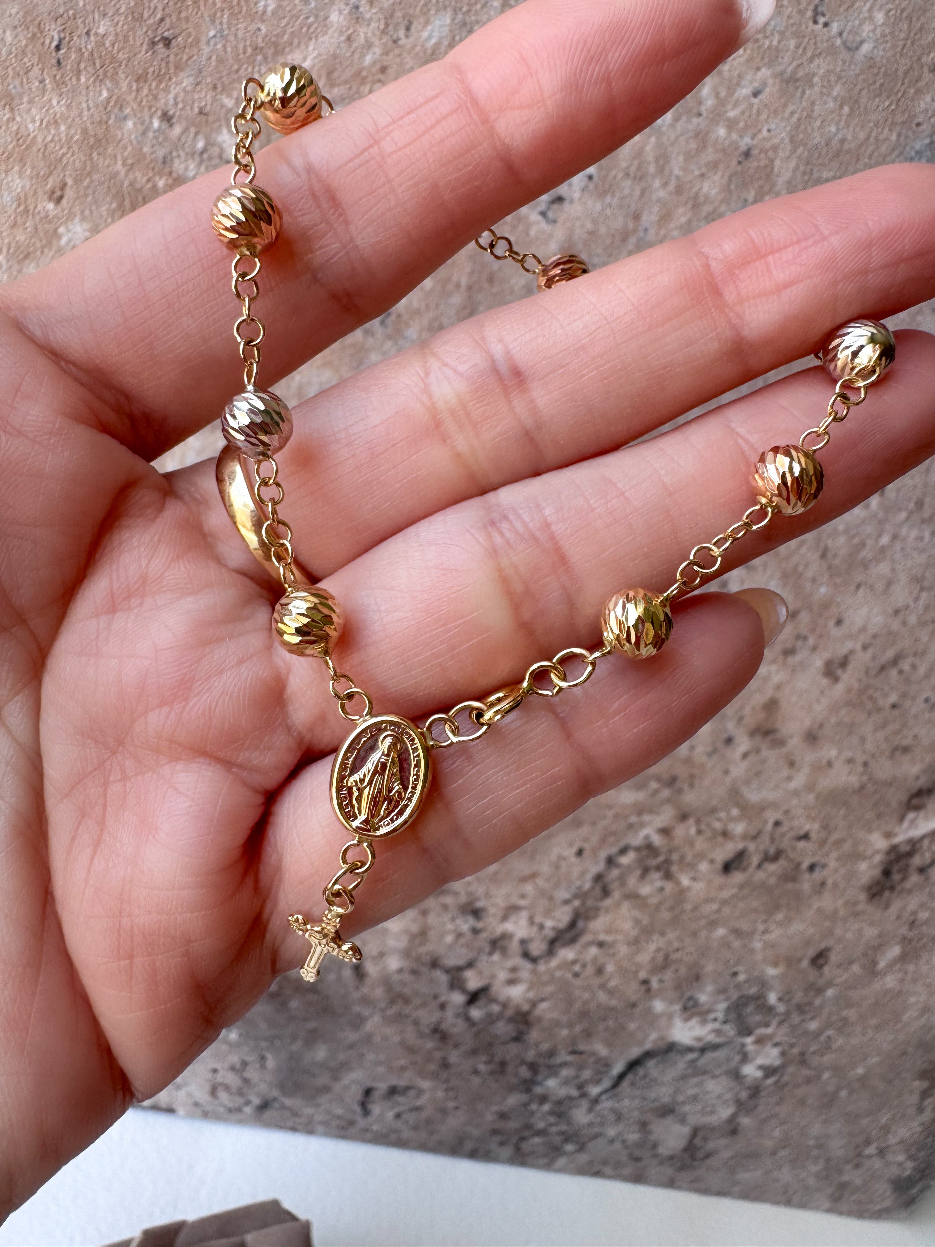 3 Gold Rosary Style 18k Gold Bracelet