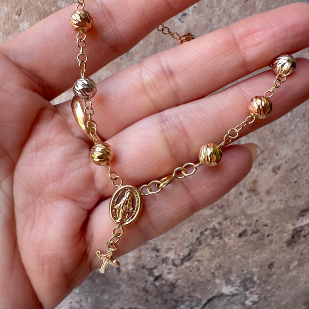 3 Gold Rosary Style 18k Gold Bracelet
