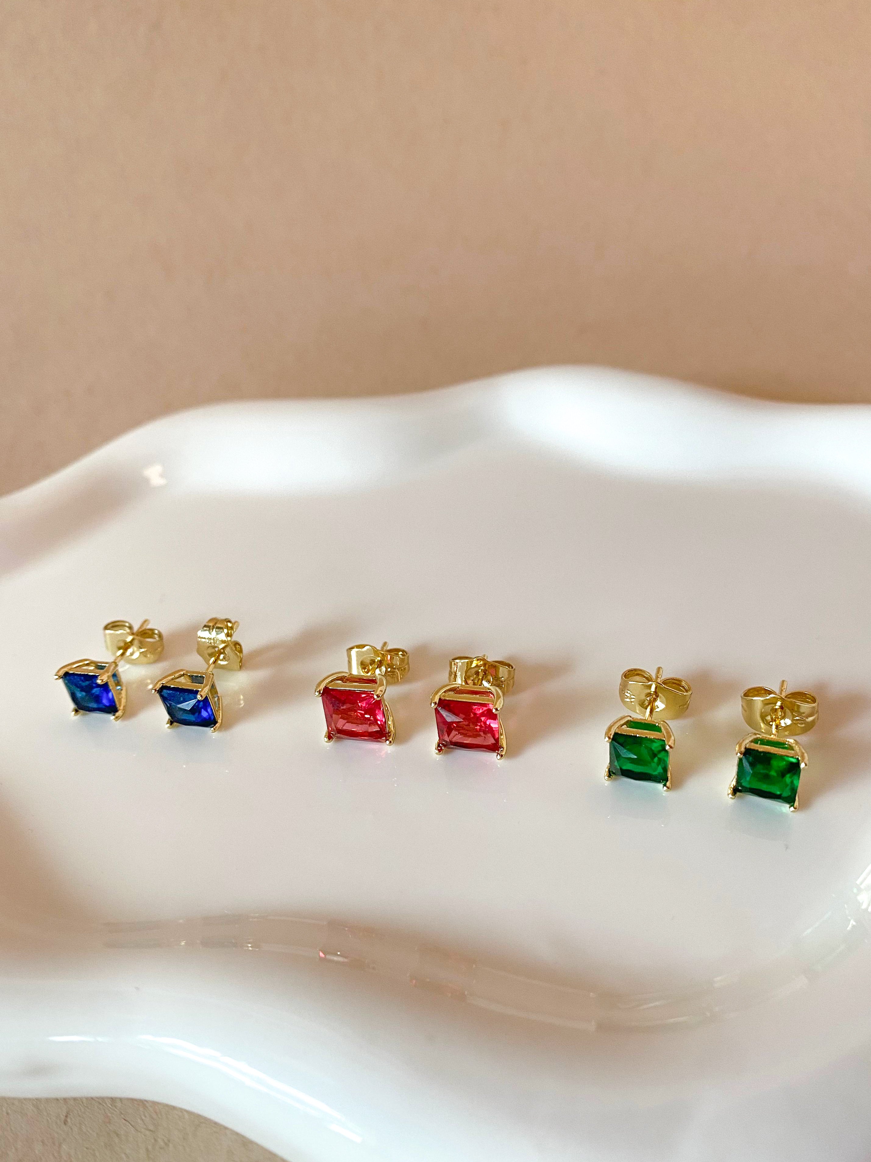 3 Different Colors of Square Crystals Earrings