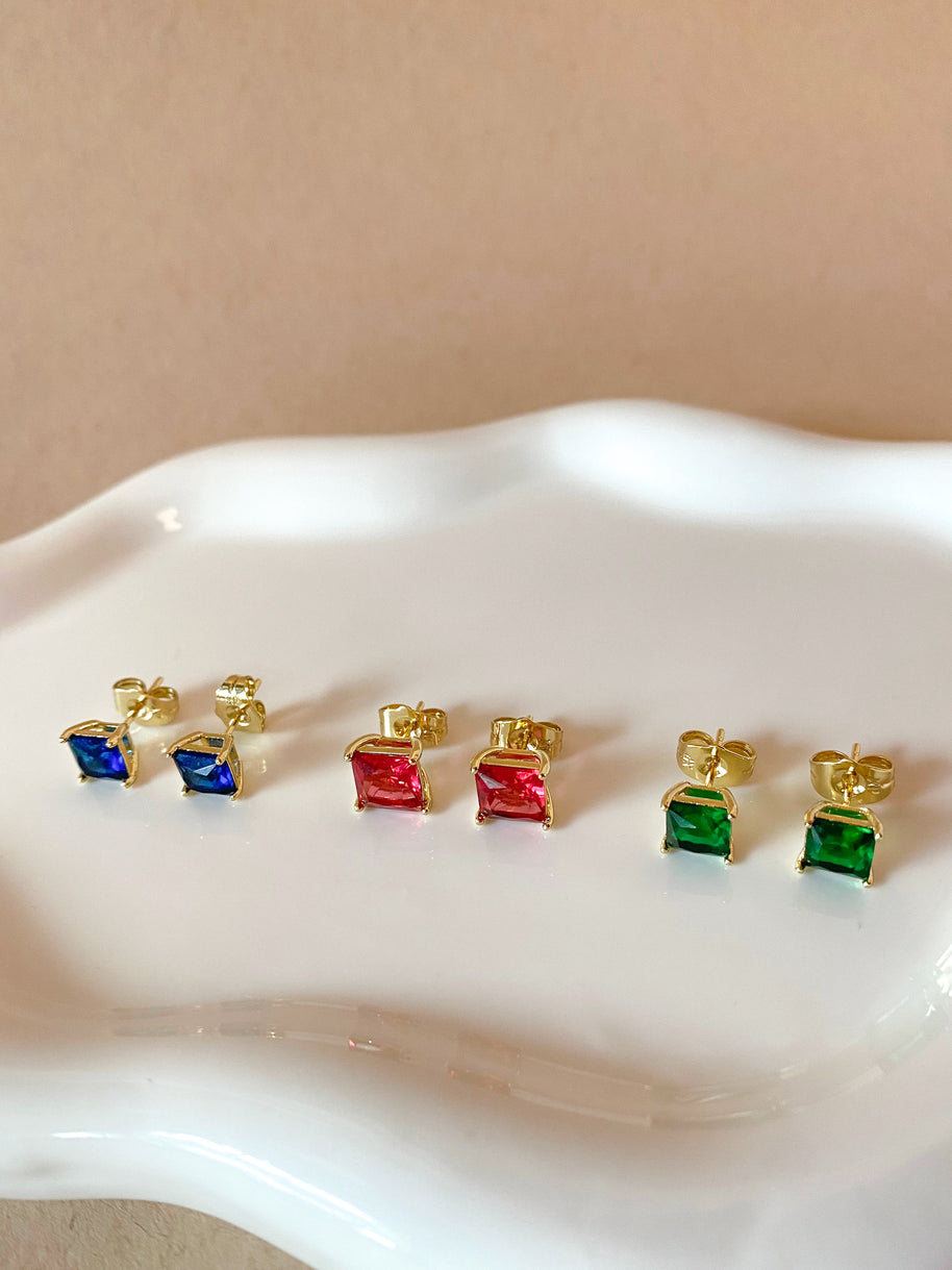 3 Different Colors of Square Crystals Earrings