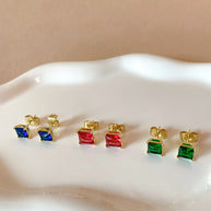 3 Different Colors of Square Crystals Earrings