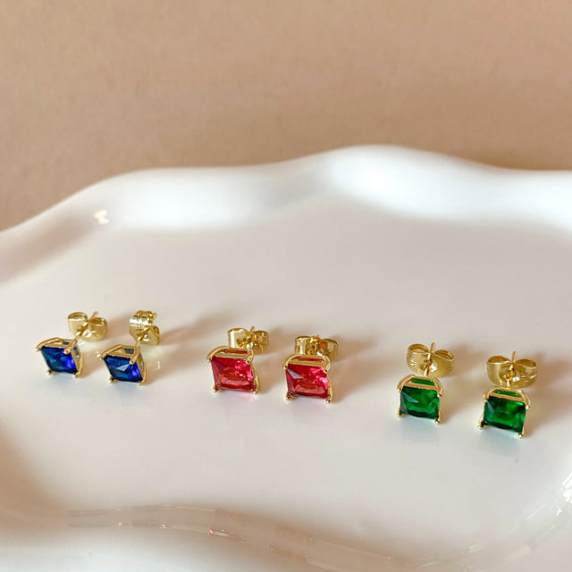 3 Different Colors of Square Crystals Earrings