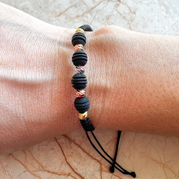 Pulsera Tejida Ajustable Balines Negros