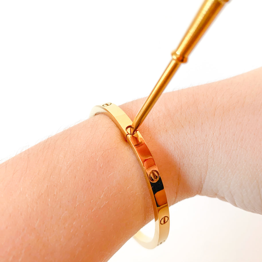 Golden Steel Screw Thin Bracelet with Screwdriver