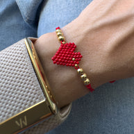 Red and Golden Heart Miyuki Adjustable Bracelet