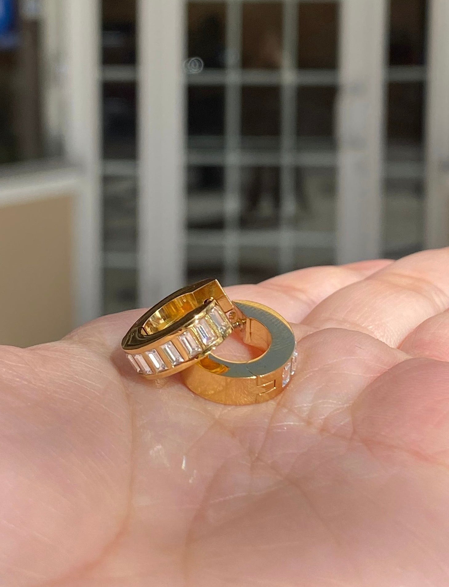 Golden Steel Crystal Hoops