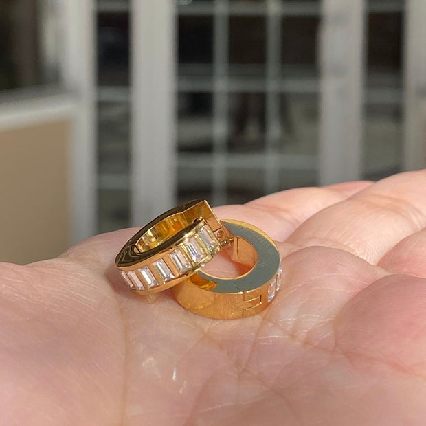 Golden Steel Crystal Hoops