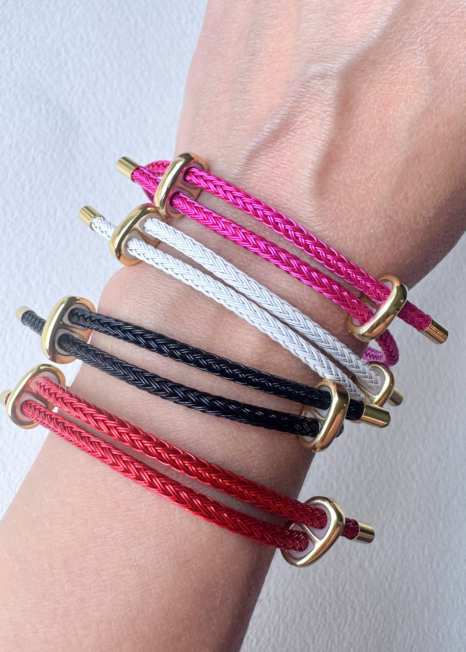Pink, Black and Red Adjustable Leather Bracelets