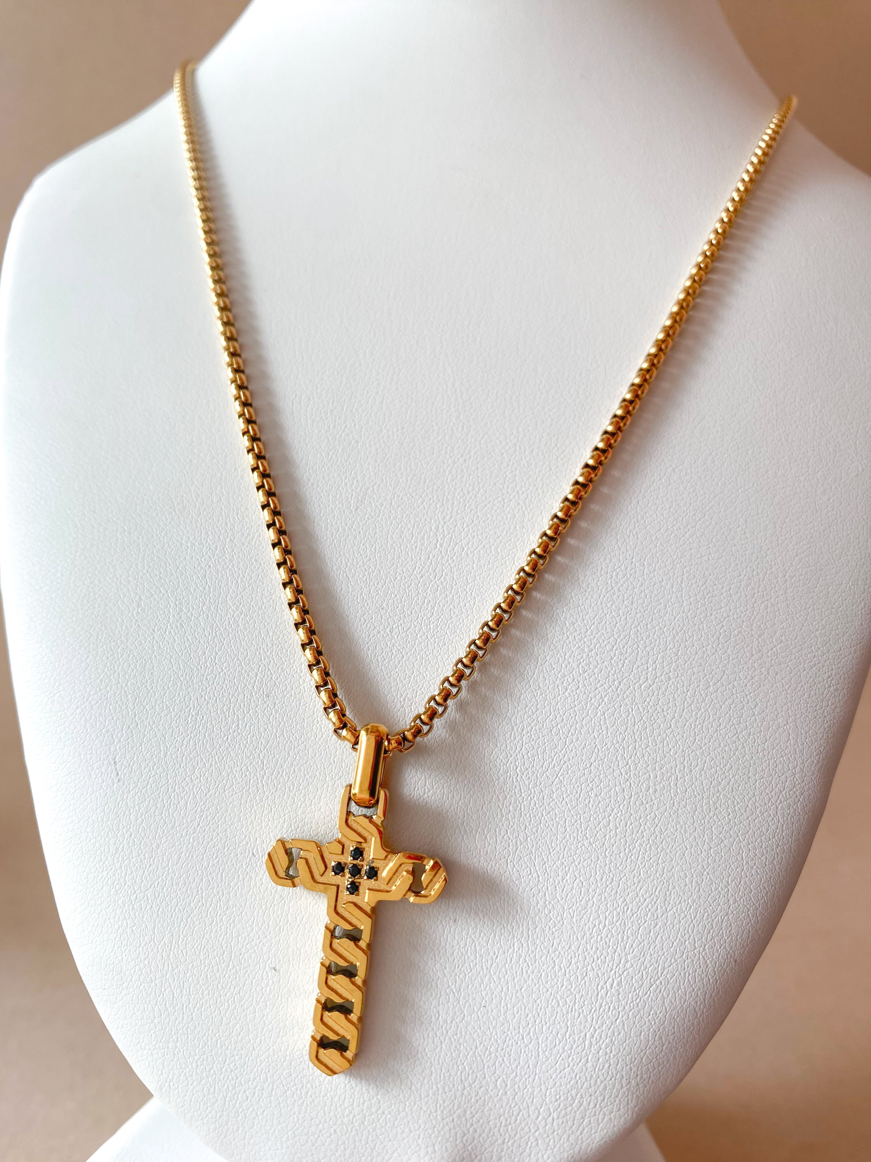 Golden Interlaced Style Cross Large Men Necklace