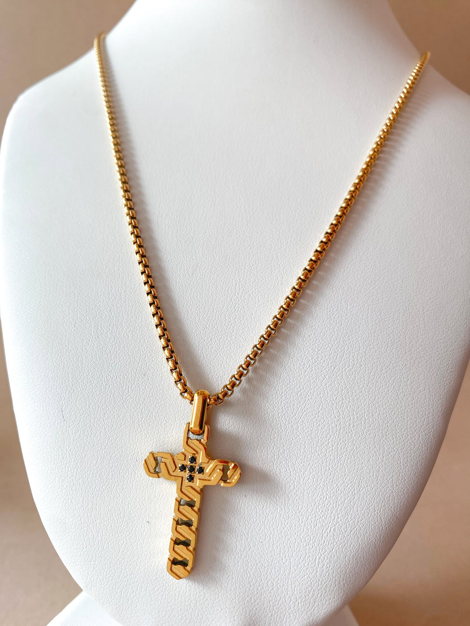 Golden Interlaced Style Cross Large Men Necklace