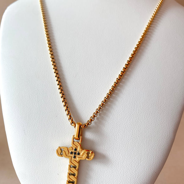 Golden Interlaced Style Cross Large Men Necklace