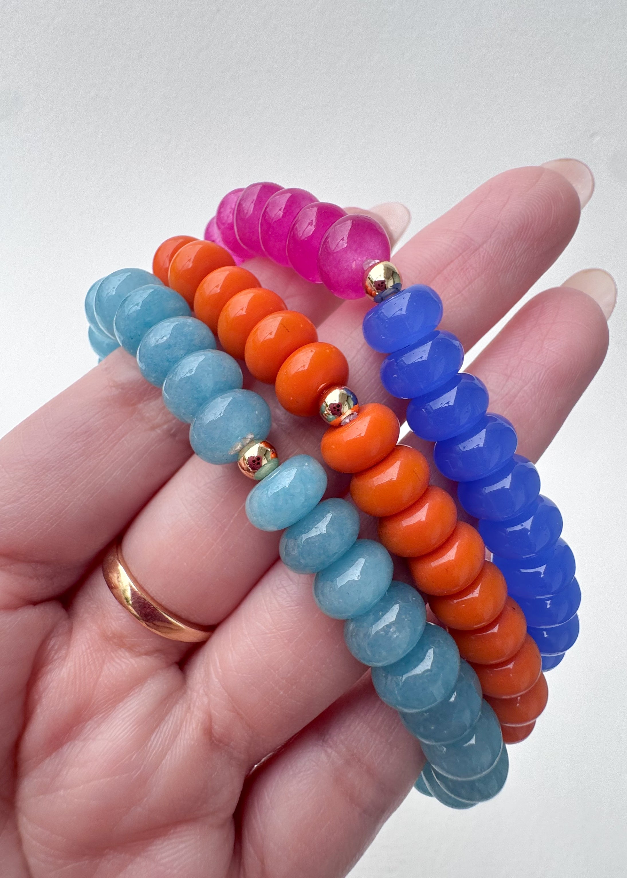 Colorful Beaded Elastic Pearls Heart Bracelets