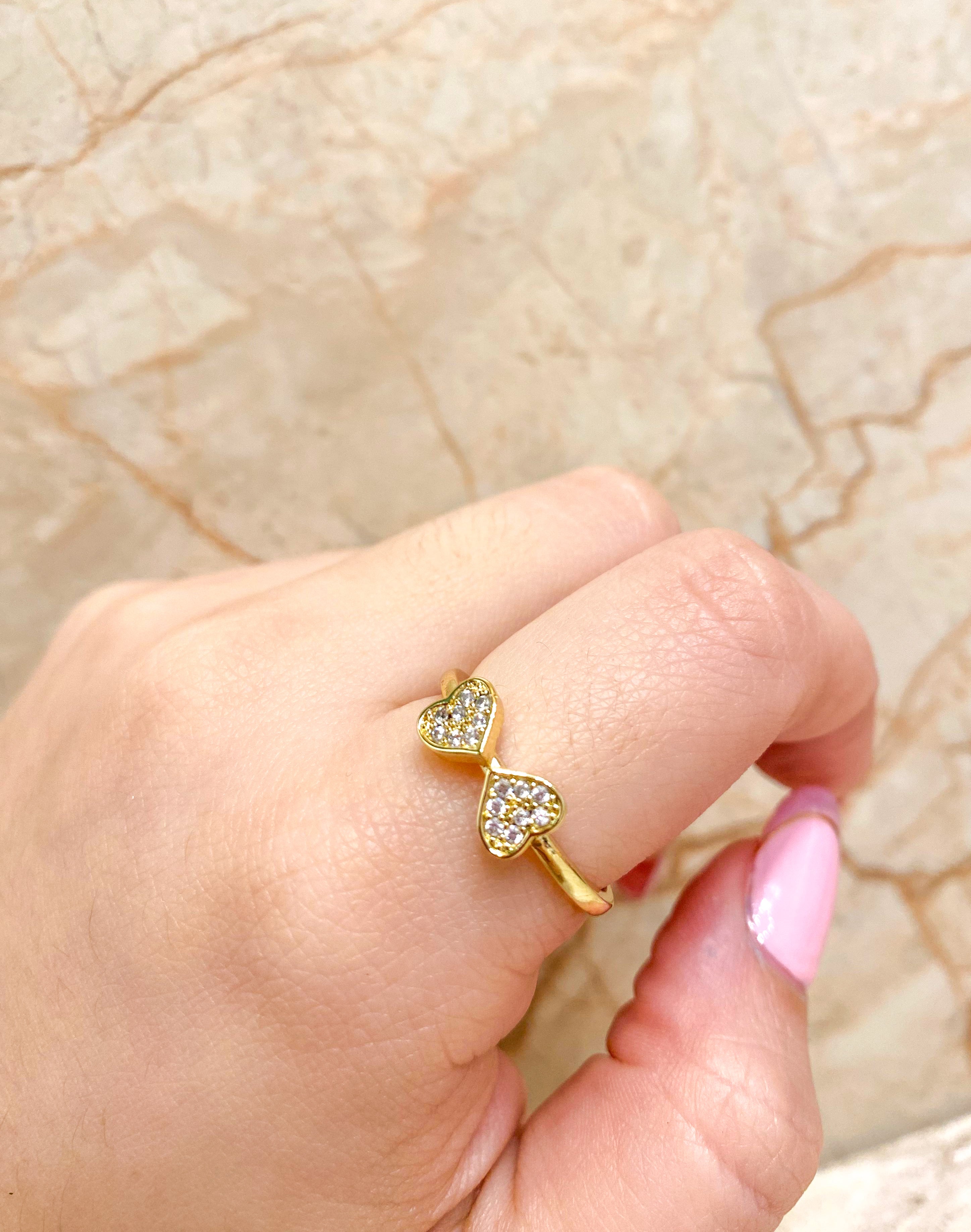 Double Zirconia Heart Ring